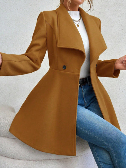 Lapel Long Sleeves Bouble Breasted Peplum Coat