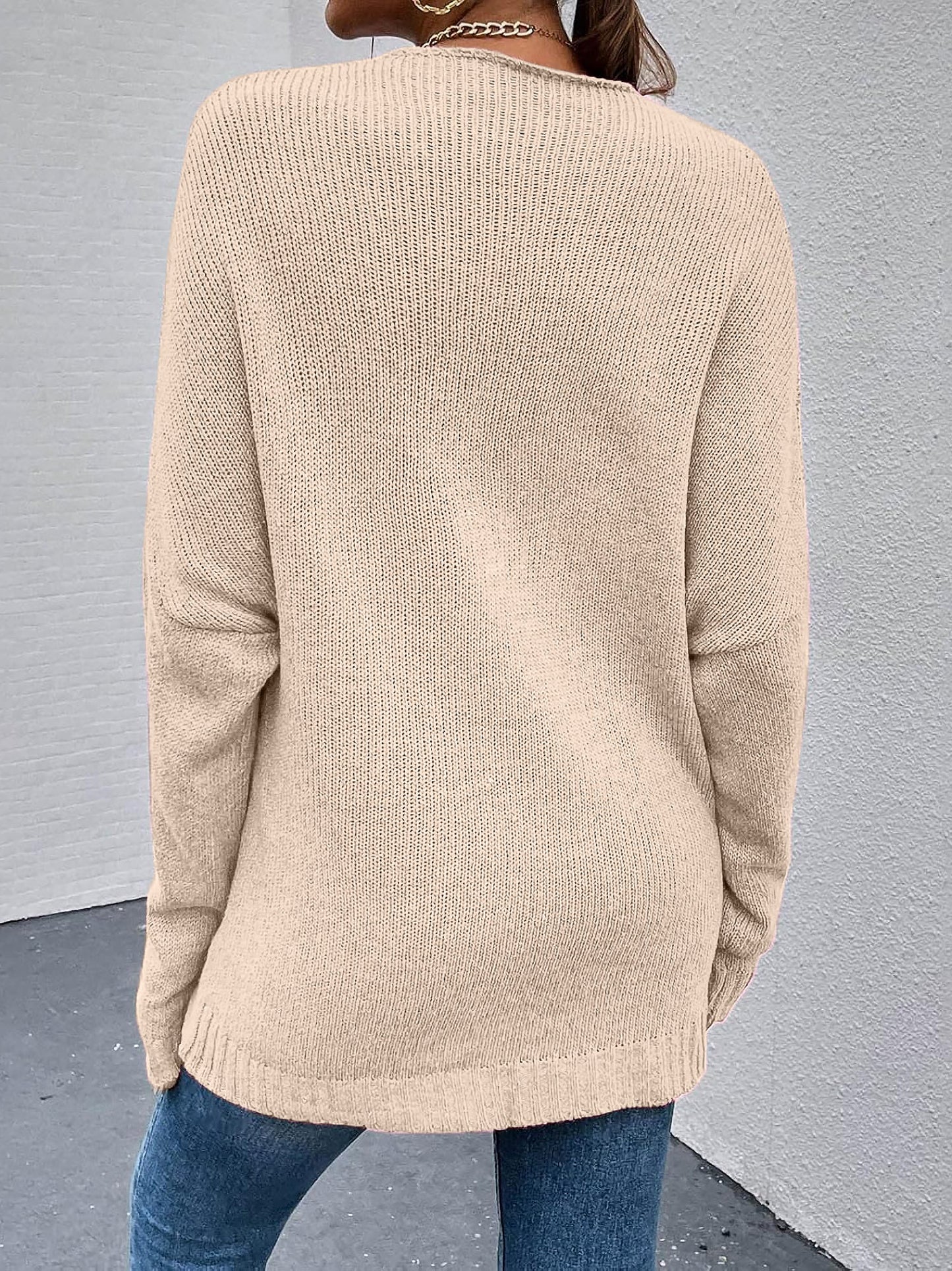 Cross V Neck Solid Color Long Sleeves Casual Sweater