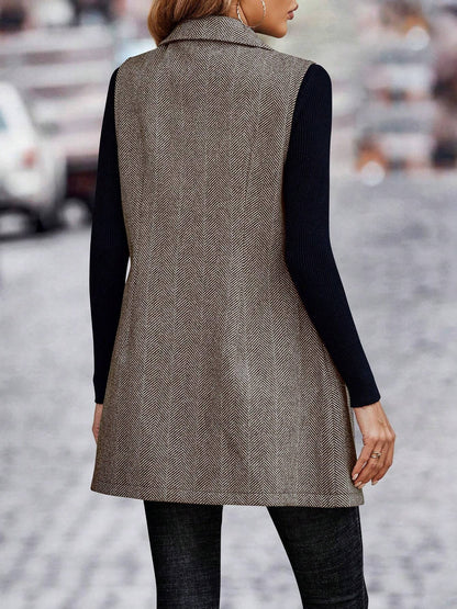 Modern Sleeveless Notched Lapel Double Breasted Tailored Fit Vest
