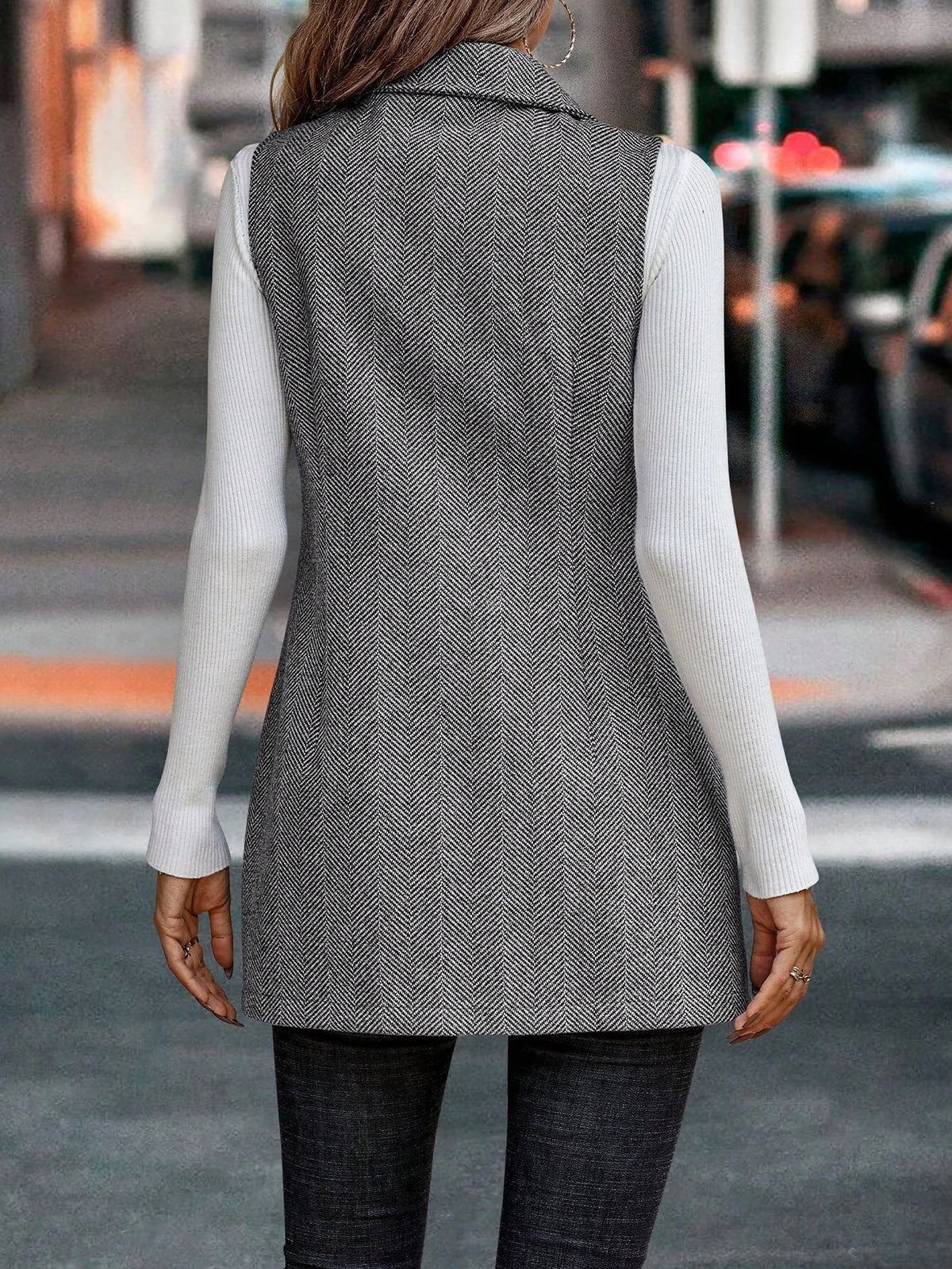 Modern Sleeveless Notched Lapel Double Breasted Tailored Fit Vest
