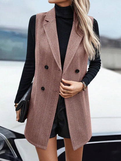 Modern Sleeveless Notched Lapel Double Breasted Tailored Fit Vest