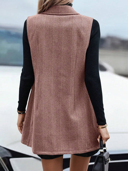 Modern Sleeveless Notched Lapel Double Breasted Tailored Fit Vest