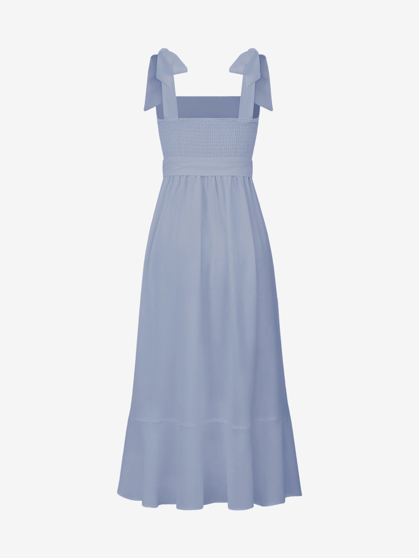 Bow Lace-Up Belted Slit Ruffled Sleeveless Midi Dress
