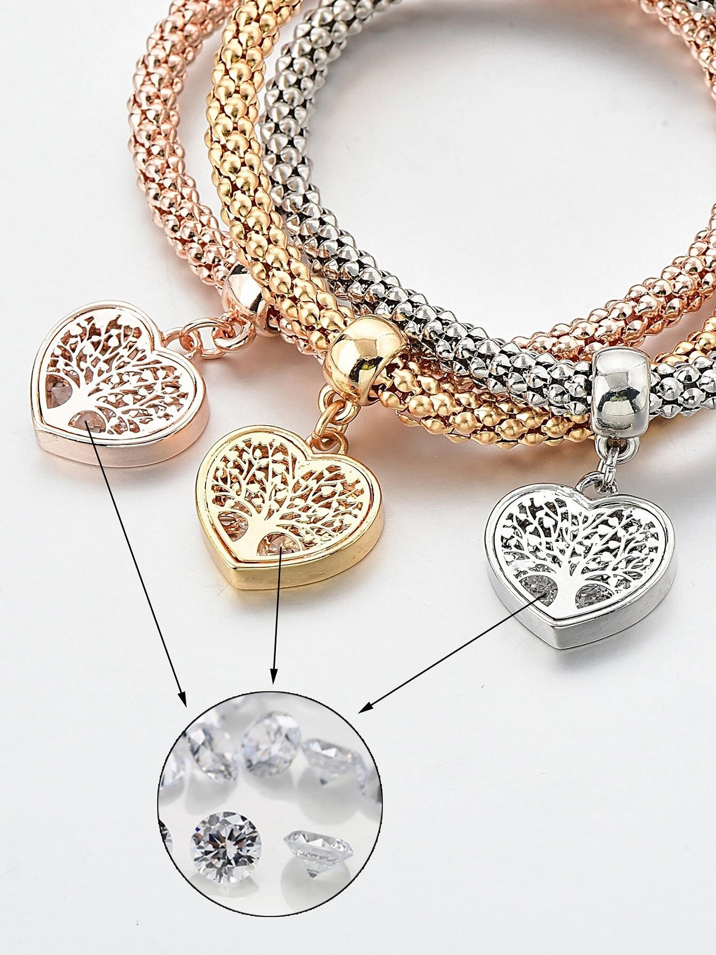 3 Packs Corn Chain Alloy Pendant Bracelet Set