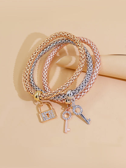 3 Packs Corn Chain Alloy Pendant Bracelet Set