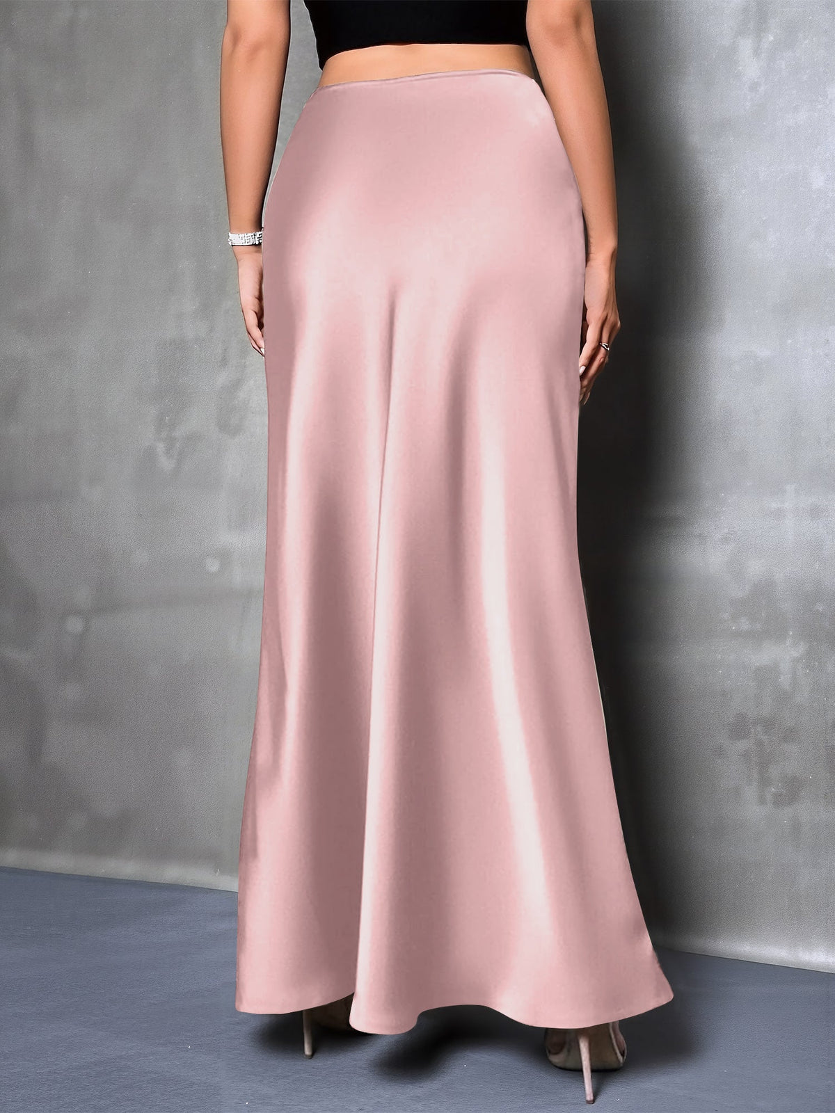 High-Waisted Flared Hem Satin Solid Color Fishtail Elegant Maxi Skirt for Women