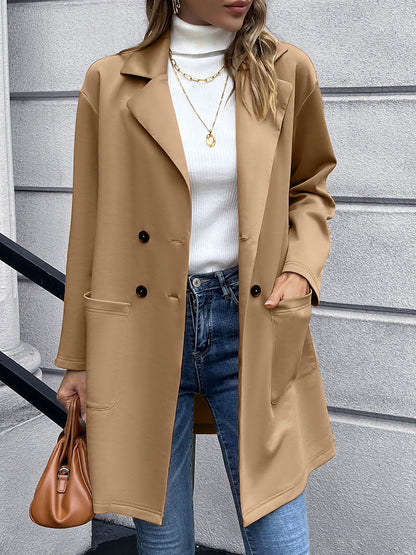 Solid Color Double-Breasted Mid-Length Jacket