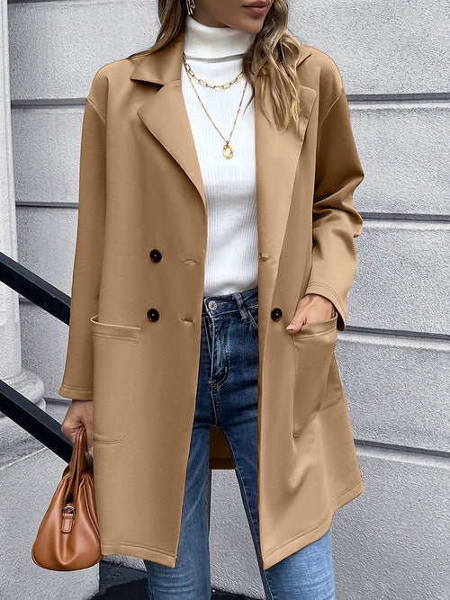 Solid Color Double-Breasted Mid-Length Jacket