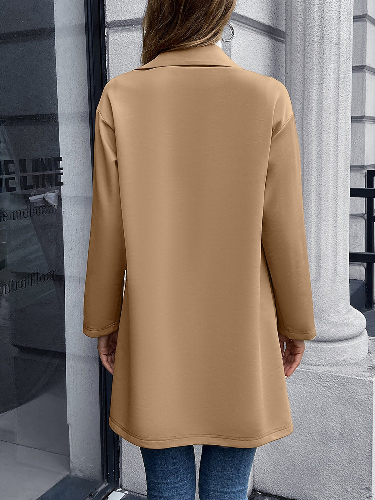 Solid Color Double-Breasted Mid-Length Jacket