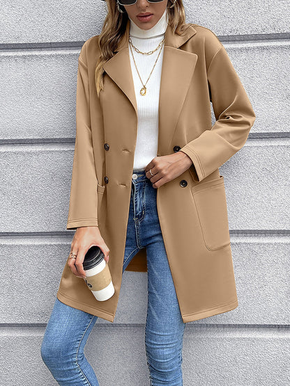 Solid Color Double-Breasted Mid-Length Jacket