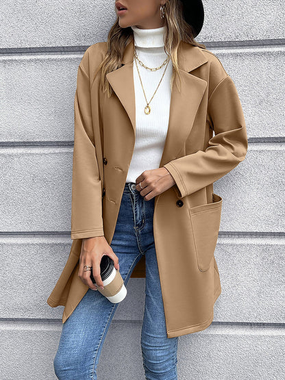 Solid Color Double-Breasted Mid-Length Jacket