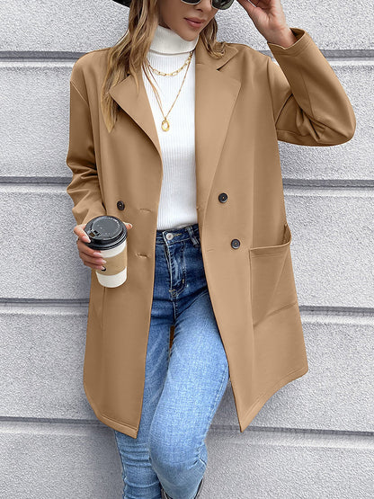 Solid Color Double-Breasted Mid-Length Jacket