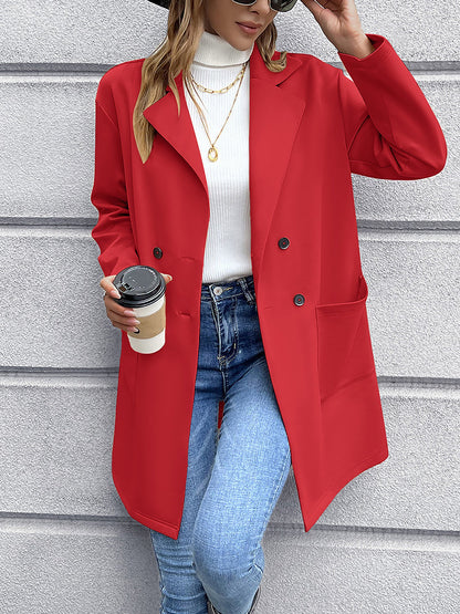 Solid Color Double-Breasted Mid-Length Jacket