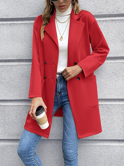 Solid Color Double-Breasted Mid-Length Jacket