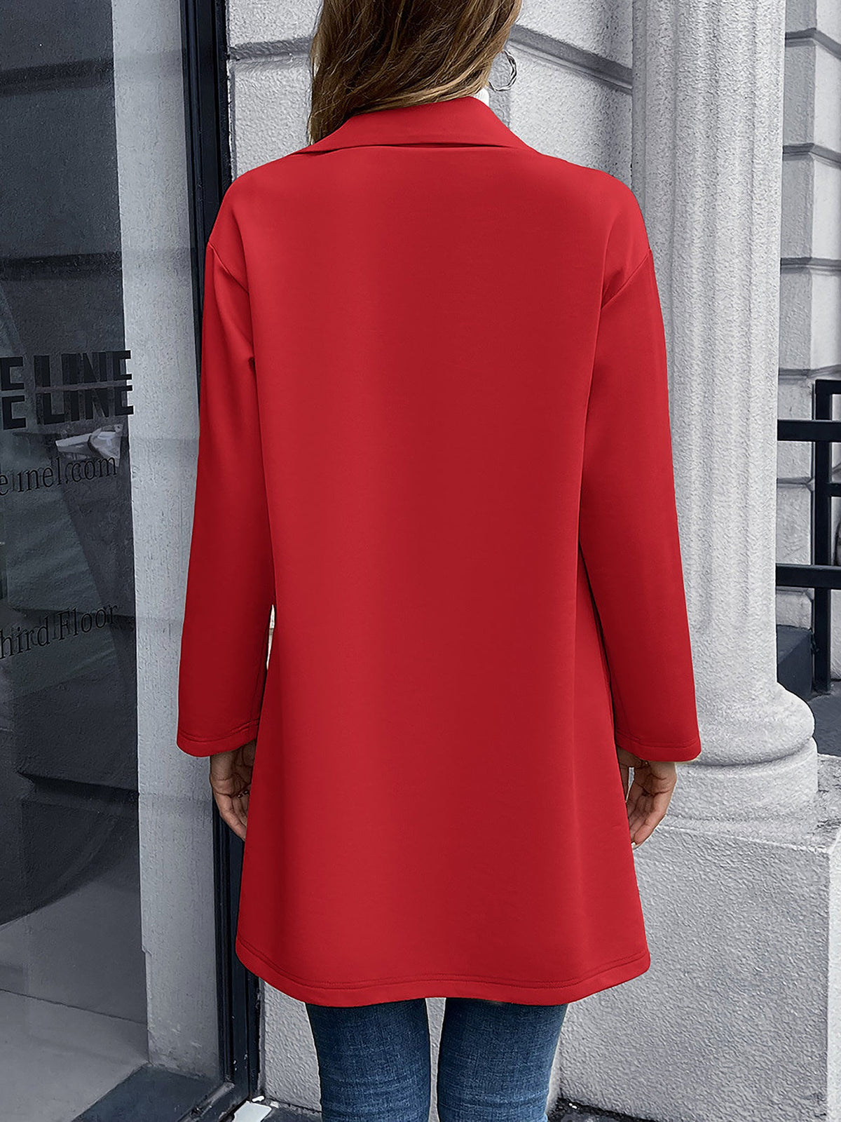 Solid Color Double-Breasted Mid-Length Jacket