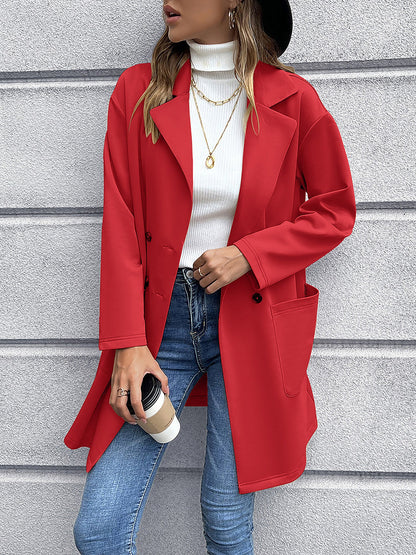 Solid Color Double-Breasted Mid-Length Jacket