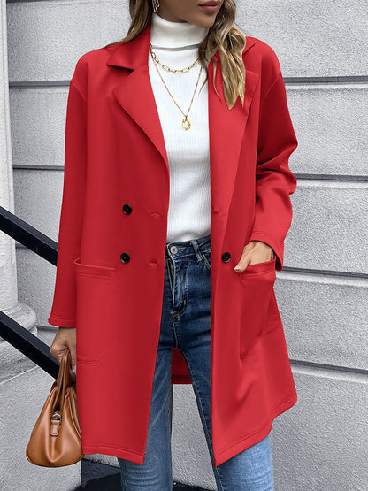 Solid Color Double-Breasted Mid-Length Jacket
