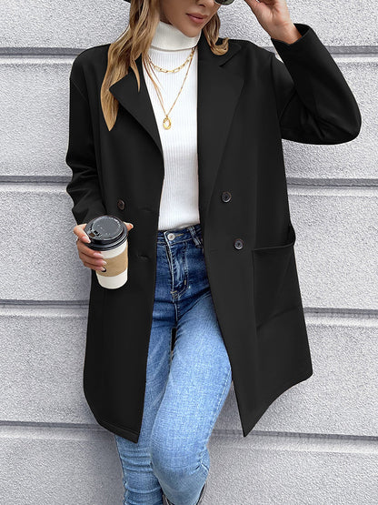 Solid Color Double-Breasted Mid-Length Jacket