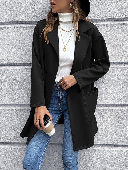 Solid Color Double-Breasted Mid-Length Jacket