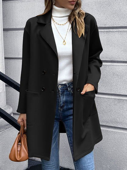 Solid Color Double-Breasted Mid-Length Jacket