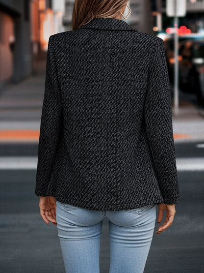 Classic Tailored Tweed Notched Lapel Double Breasted Work Blazer
