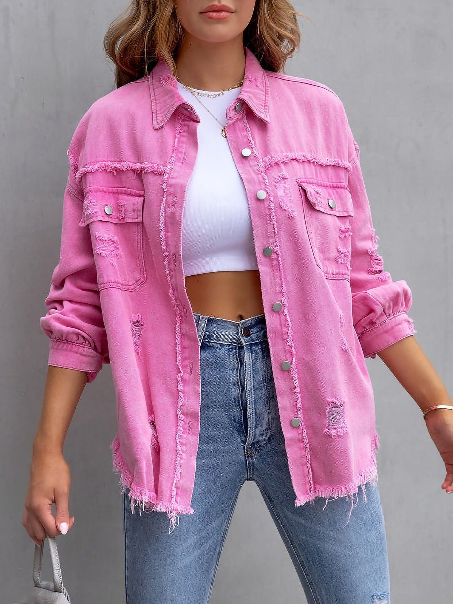 Long Sleeves Button Down Denim Jean Jacket