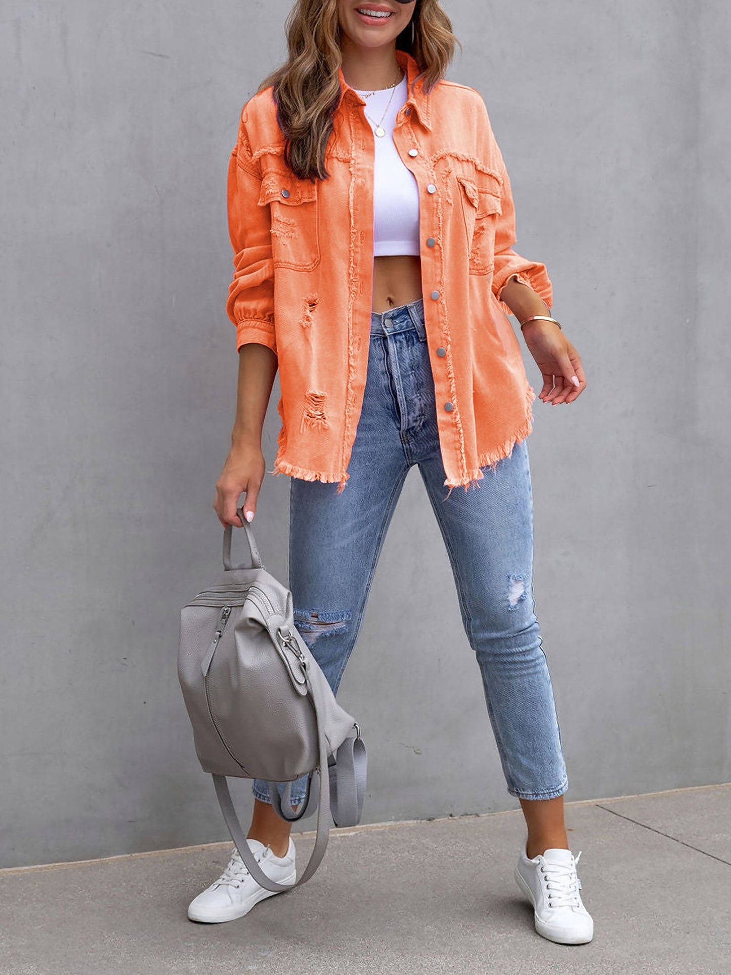 Long Sleeves Button Down Denim Jean Jacket