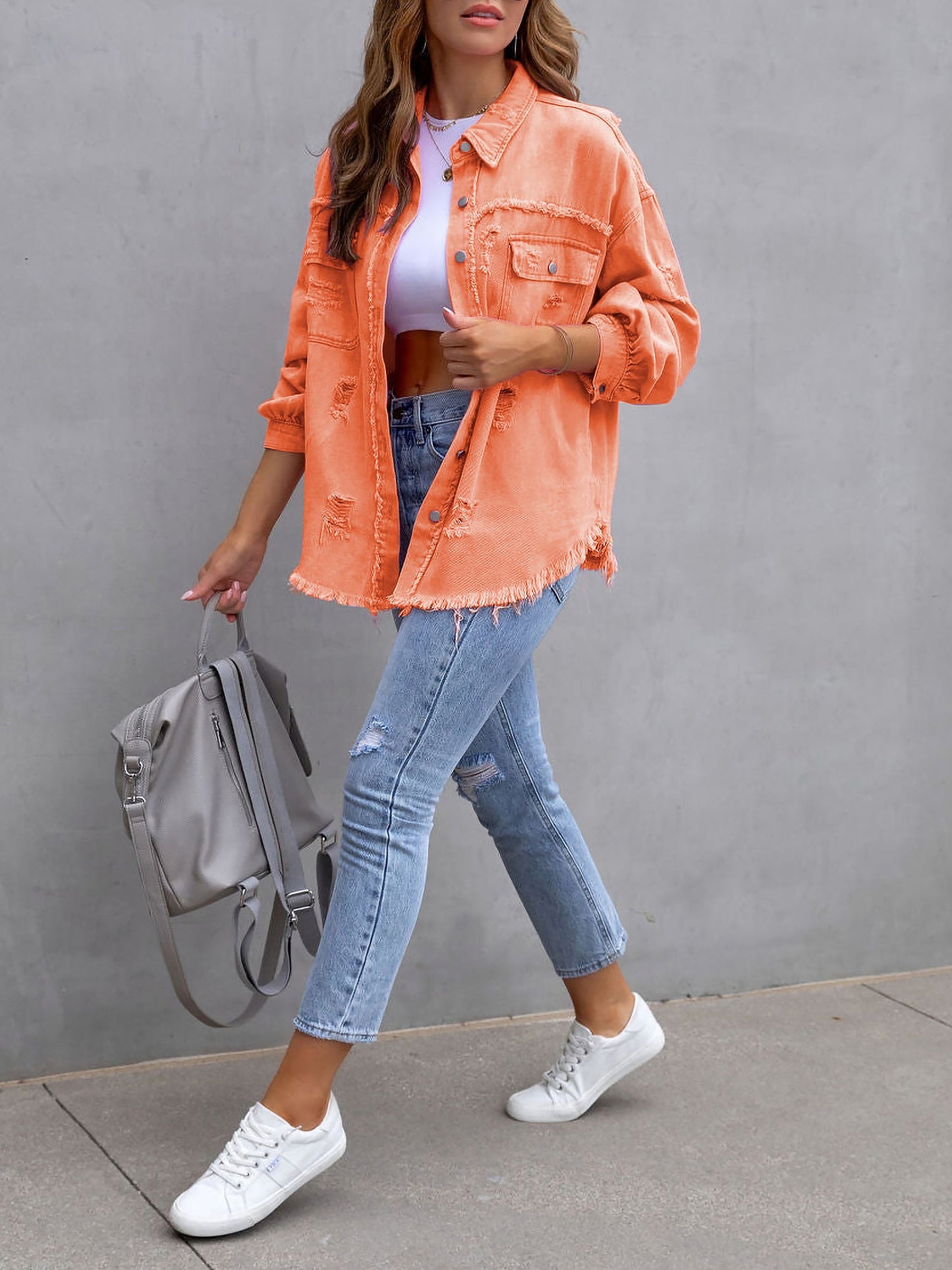 Long Sleeves Button Down Denim Jean Jacket