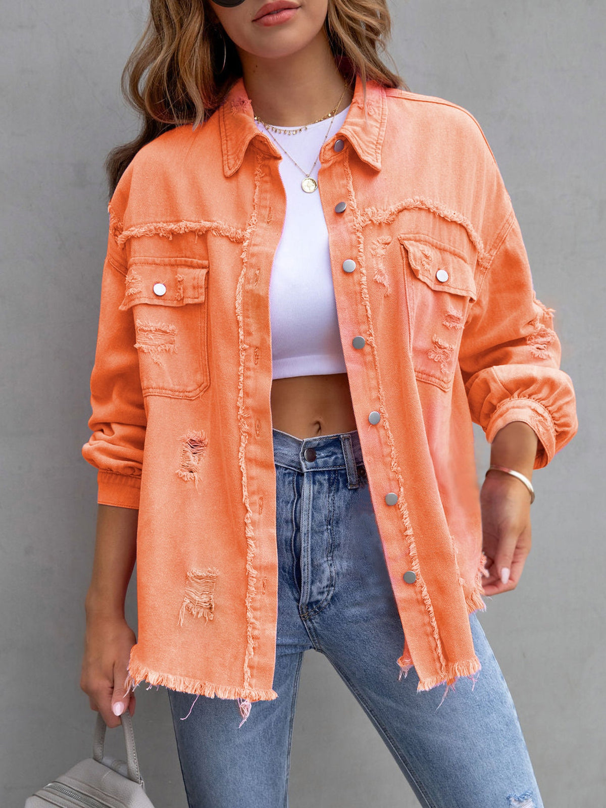 Long Sleeves Button Down Denim Jean Jacket