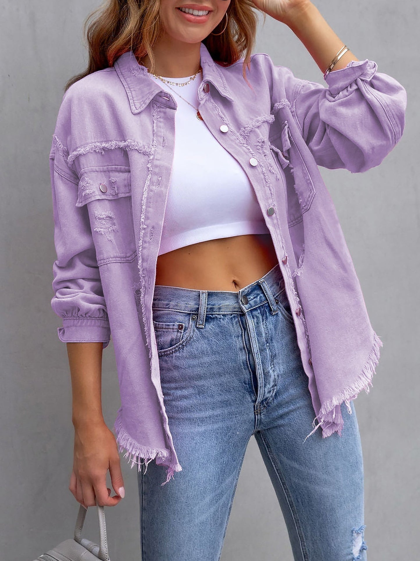 Long Sleeves Button Down Denim Jean Jacket