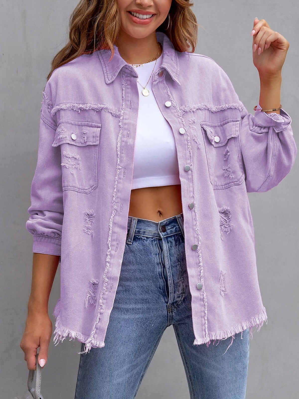 Long Sleeves Button Down Denim Jean Jacket
