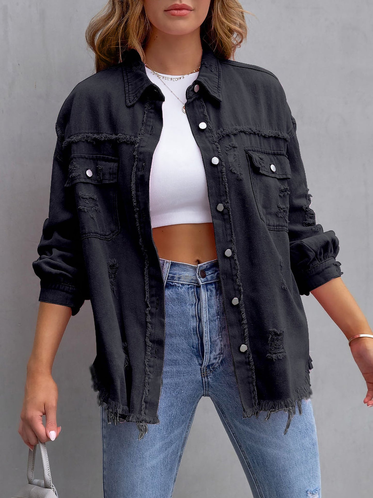 Long Sleeves Button Down Denim Jean Jacket