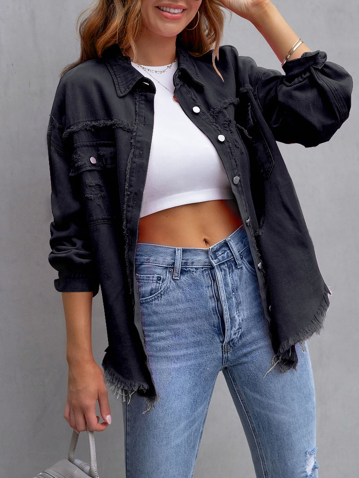 Long Sleeves Button Down Denim Jean Jacket