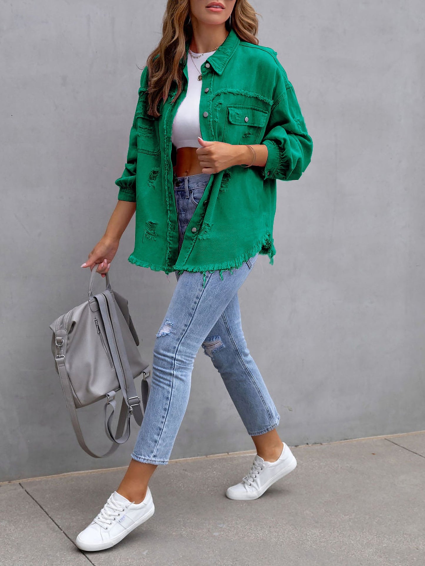 Long Sleeves Button Down Denim Jean Jacket