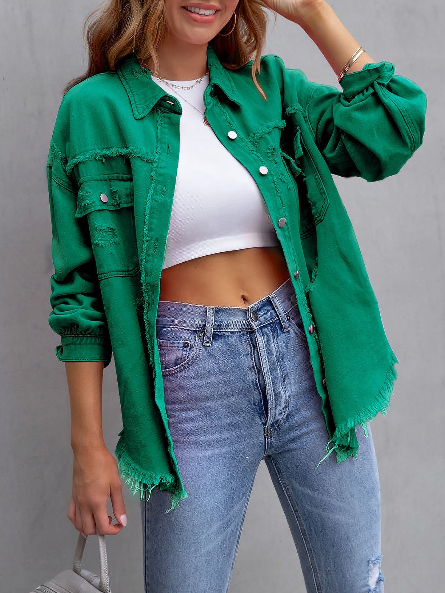 Long Sleeves Button Down Denim Jean Jacket