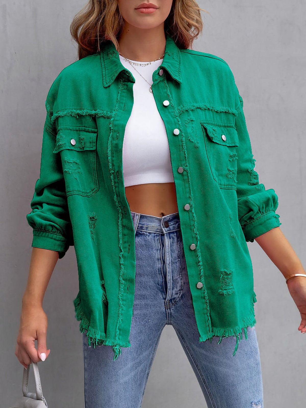 Long Sleeves Button Down Denim Jean Jacket