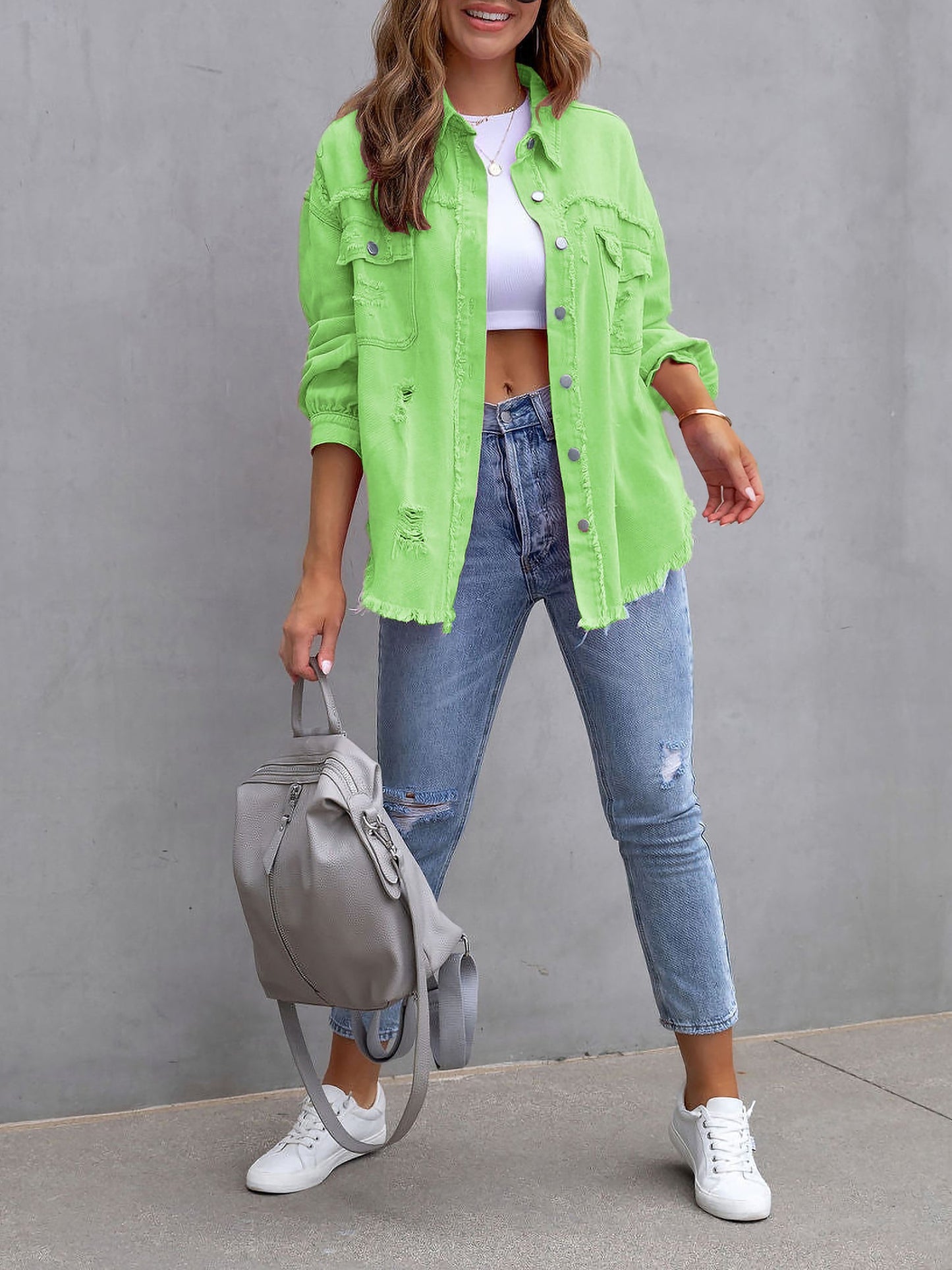 Long Sleeves Button Down Denim Jean Jacket