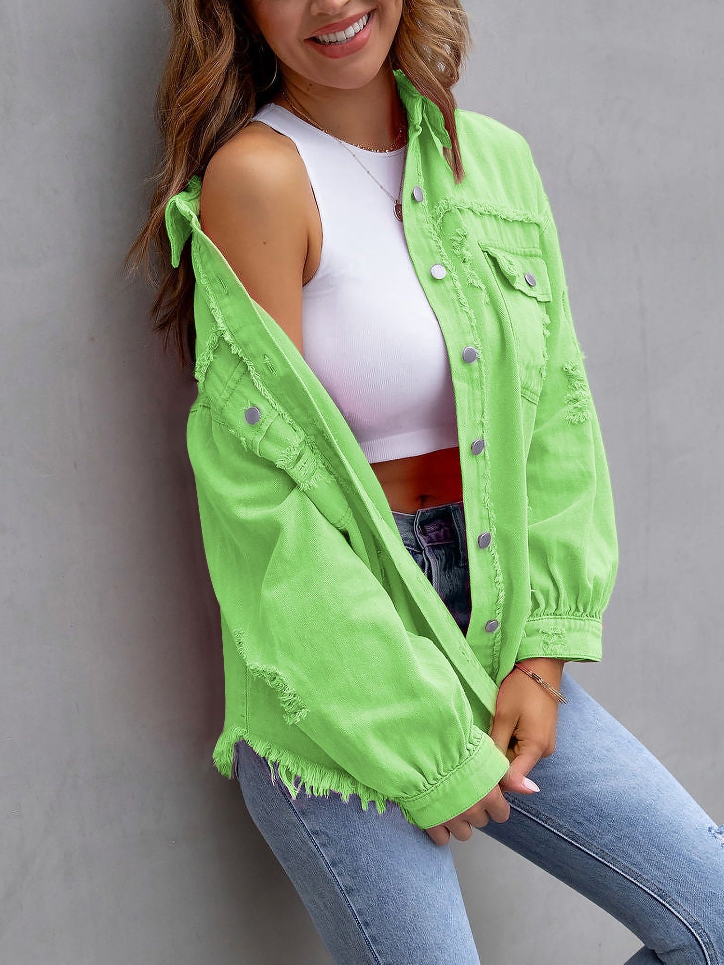 Long Sleeves Button Down Denim Jean Jacket