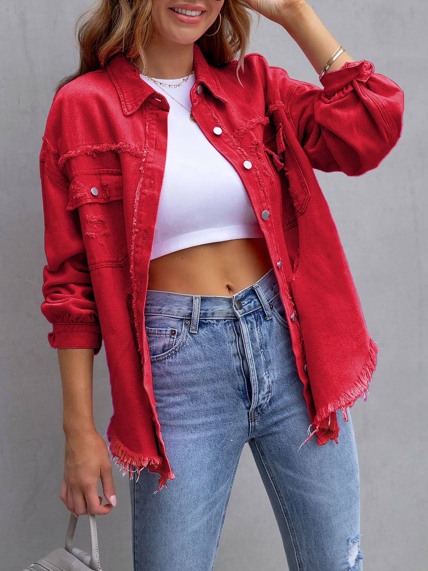 Long Sleeves Button Down Denim Jean Jacket