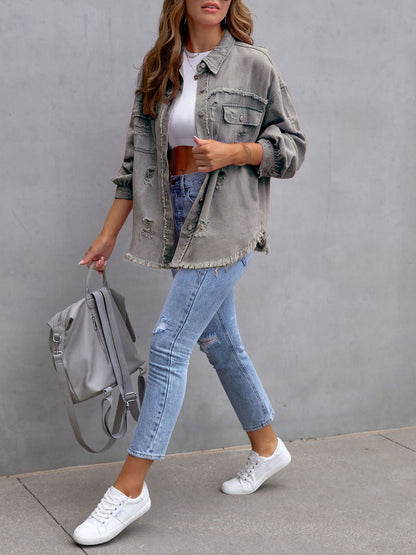 Long Sleeves Button Down Denim Jean Jacket