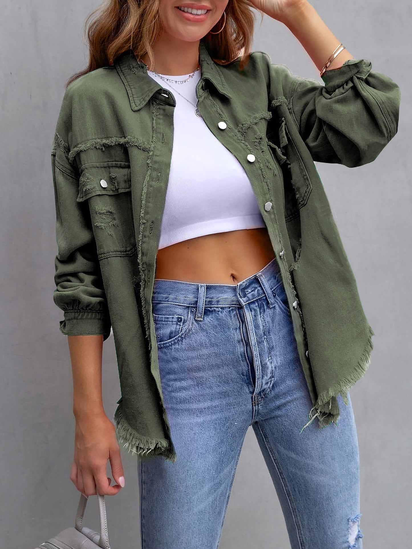 Long Sleeves Button Down Denim Jean Jacket