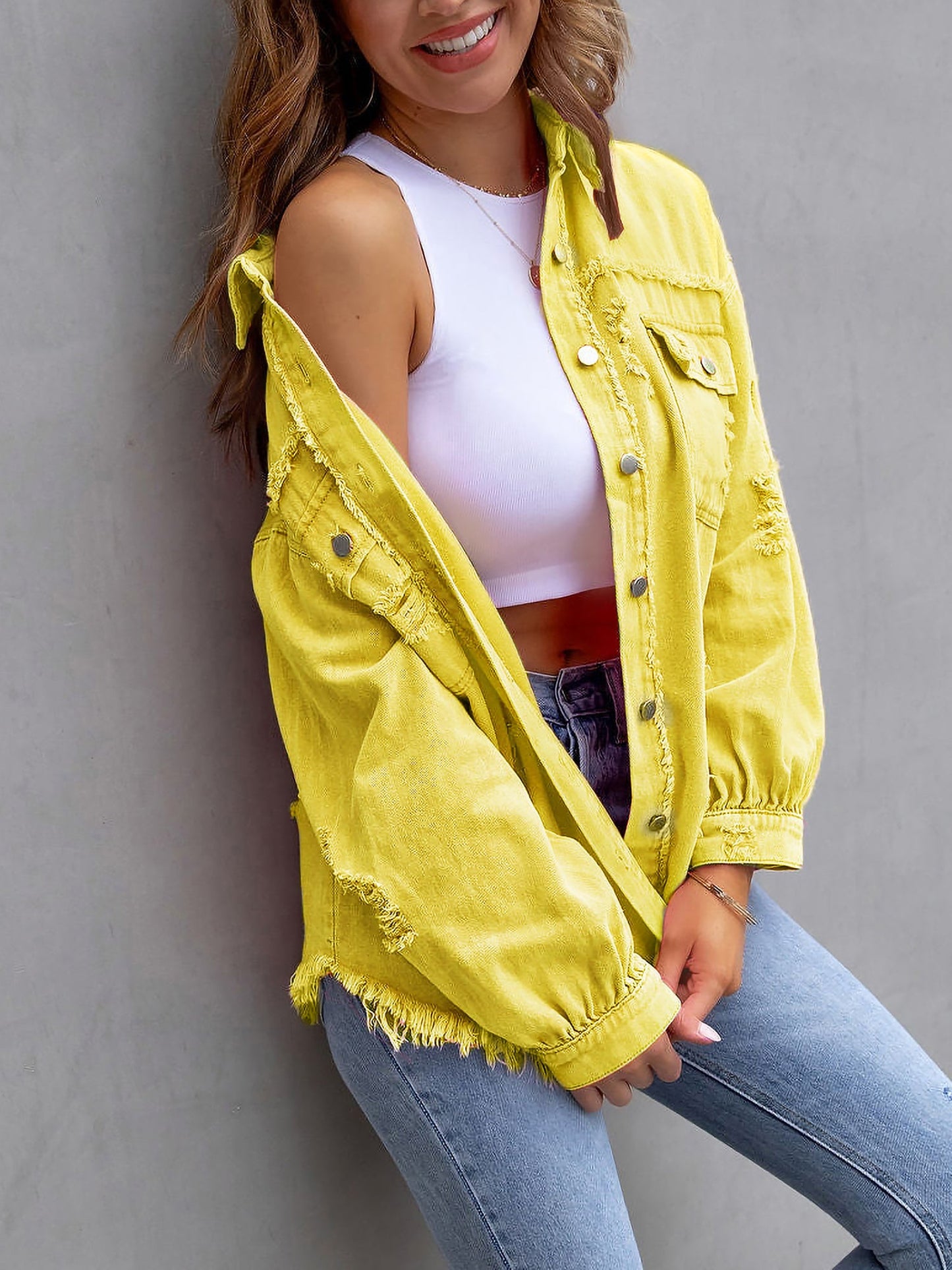 Long Sleeves Button Down Denim Jean Jacket