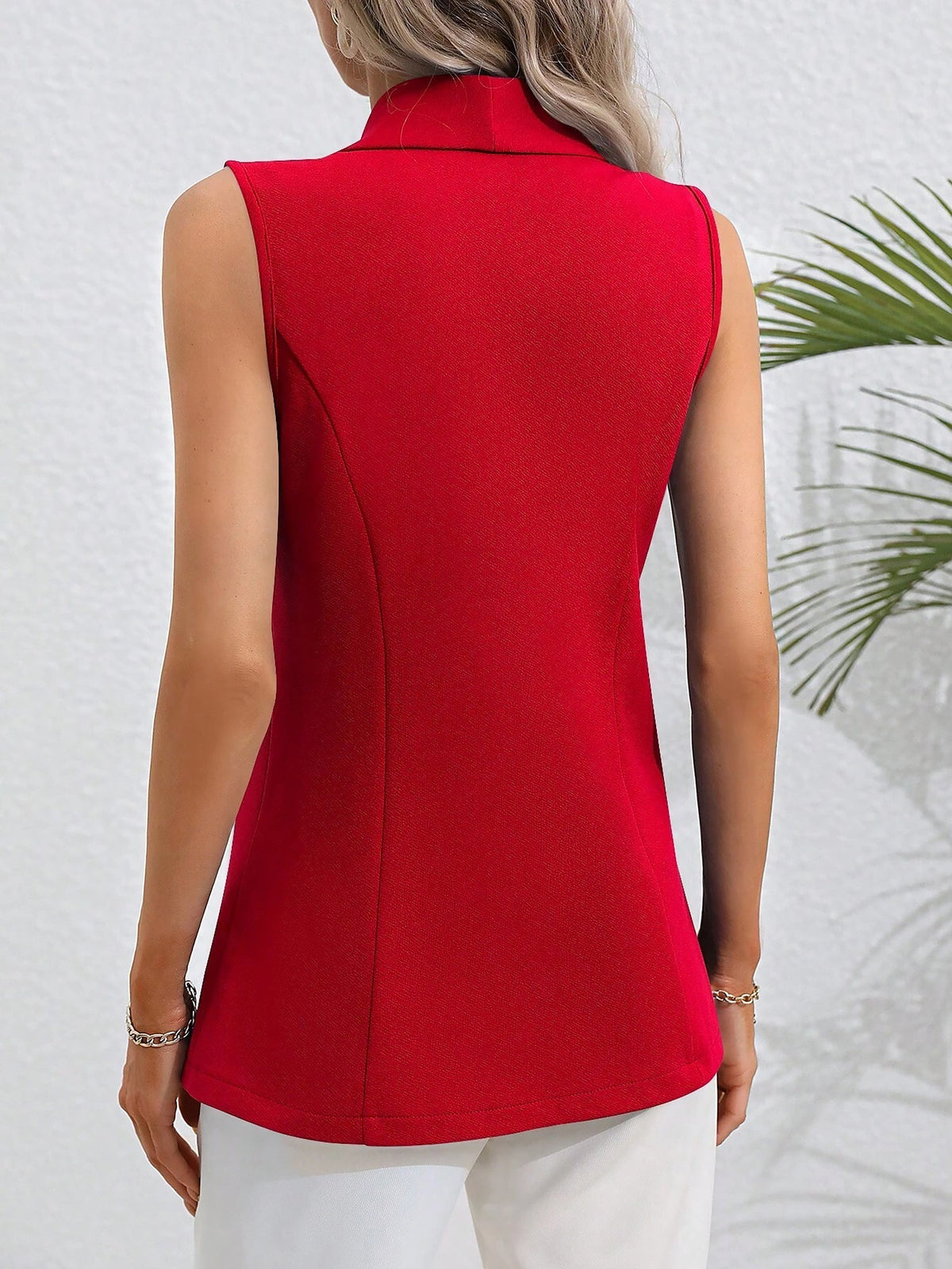 Slim Fit Tailored Shawl Collar Single Button Sleeveless Vest