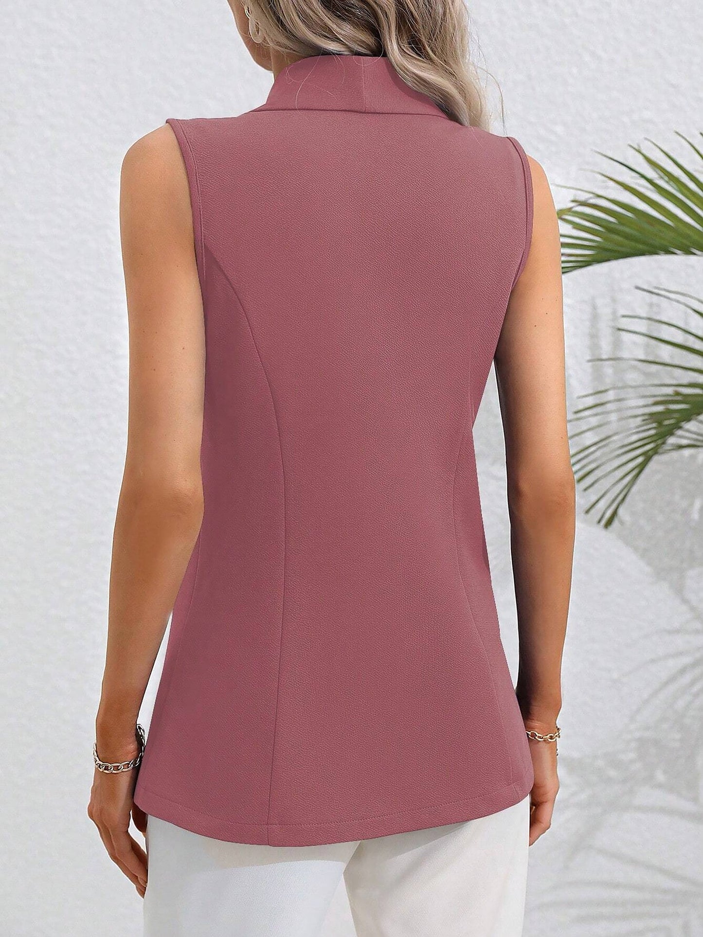 Slim Fit Tailored Shawl Collar Single Button Sleeveless Vest