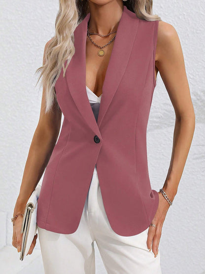 Slim Fit Tailored Shawl Collar Single Button Sleeveless Vest