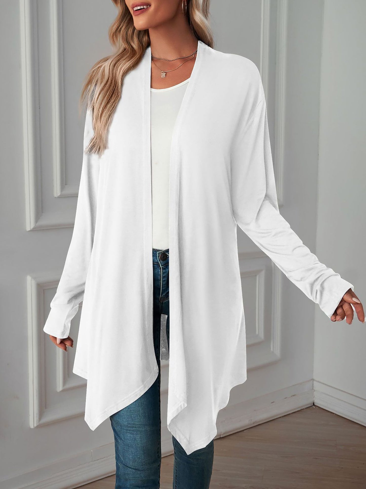 Solid Color Long Sleeve Open Front Cardigants