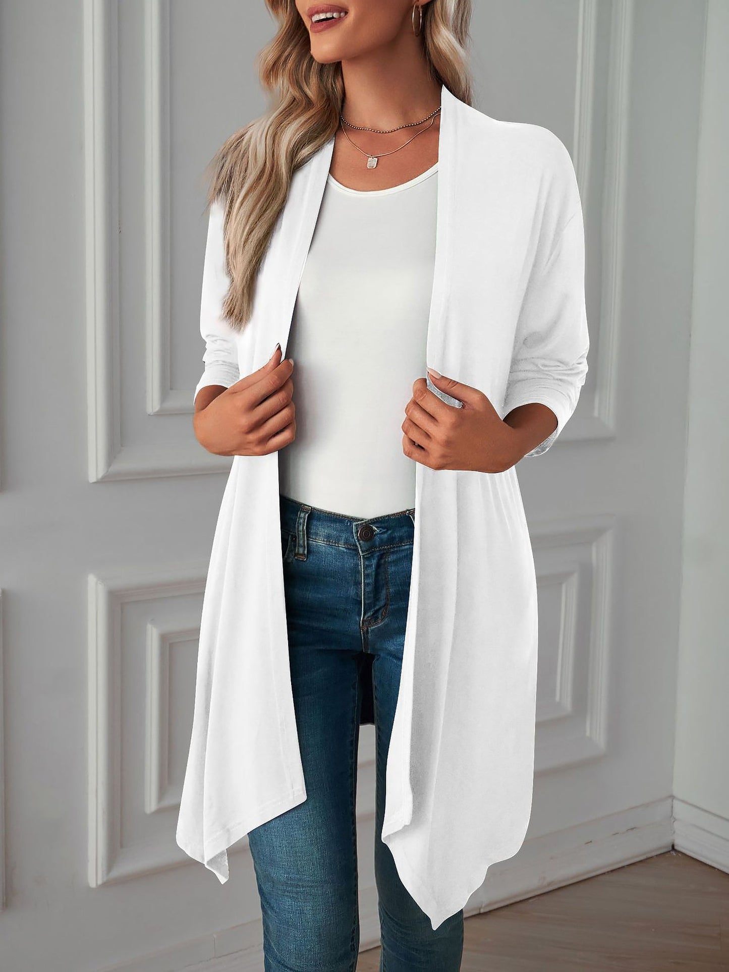 Solid Color Long Sleeve Open Front Cardigants