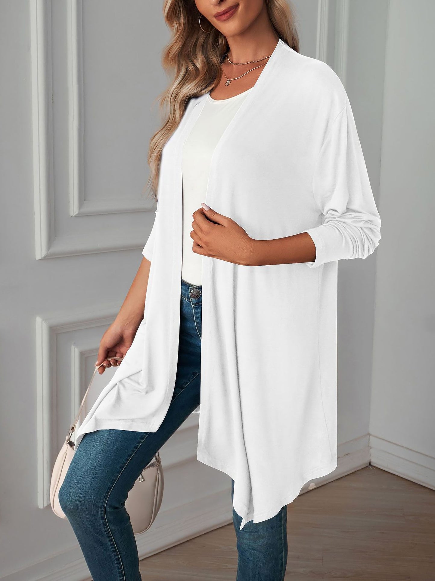 Solid Color Long Sleeve Open Front Cardigants