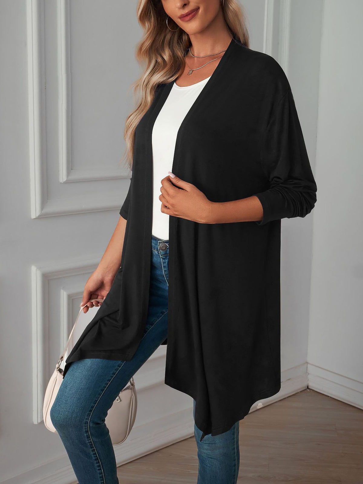 Solid Color Long Sleeve Open Front Cardigants