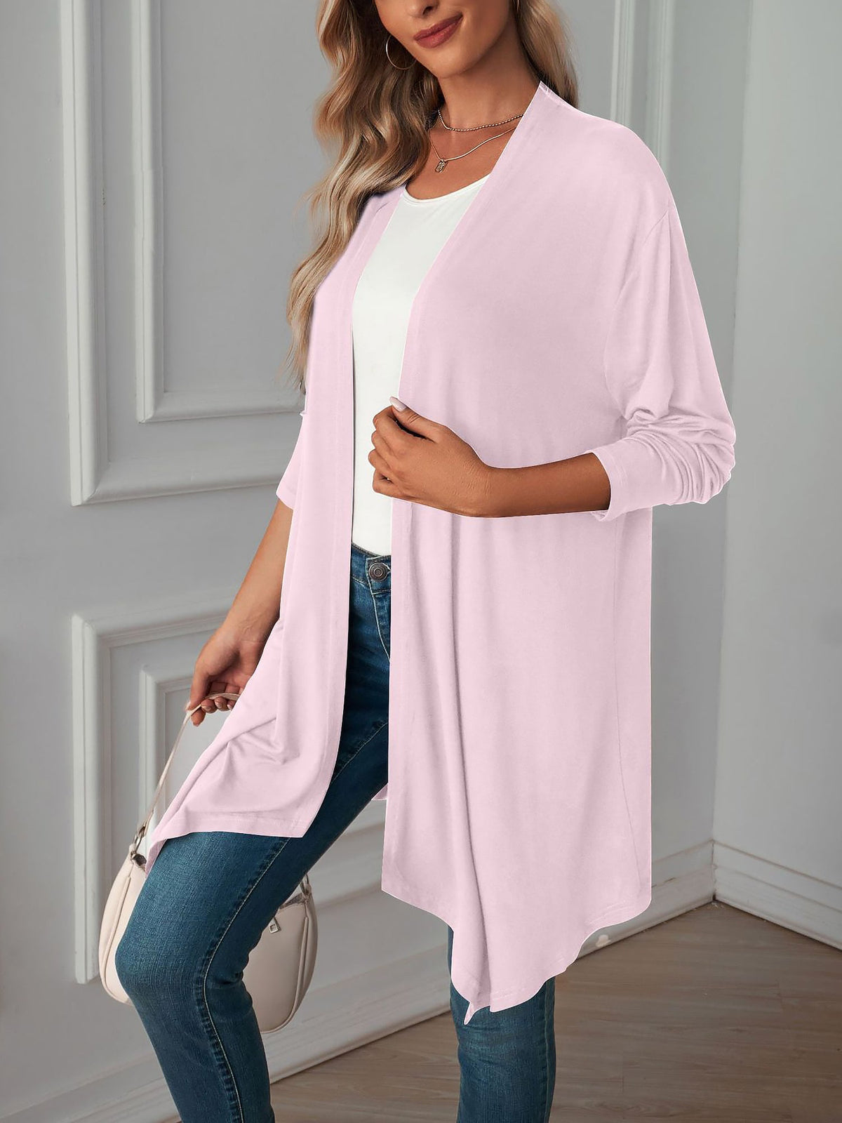 Solid Color Long Sleeve Open Front Cardigants